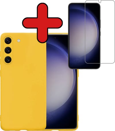 Hoesje - Met Screenprotector - Geschikt voor Samsung Galaxy S23 - Sterk & Shockproof - Telefoon Hoes - Back Cover - Siliconen Case - Telefoonhoes - Geel
