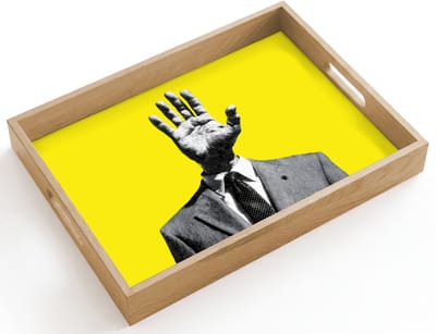 Dienblad hout 40x30 cm - Schootdienblad - Pak - Hand - Geel - Borrelplank rechthoek - Plateau dienbladen