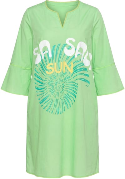 Laurasøn - Dames - Tuniekjurk driekwart mouwen A-lijn print - Neon appelgroen - Maat 44+