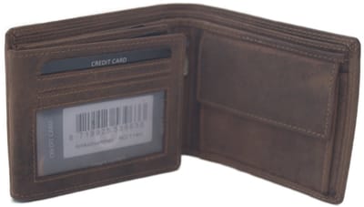 OI Hunter bruine leren heren portemonnee / klassieke billfold laag model voor veel pasjes / anti skim / bruin leer / 114H