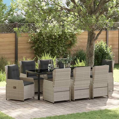 vidaXL - Tuin - Eettafel - Set - 9 - st - Lichtgrijs - poly - rattan