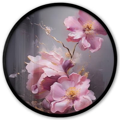Poster in lijst Rond - Fotolijst 40x40 cm - Posters - Bloemen - Roze - Stilleven - Kunst - Ronde posterlijst zwart - Decoratie - Wanddecoratie woonkamer - Muurdecoratie slaapkamer