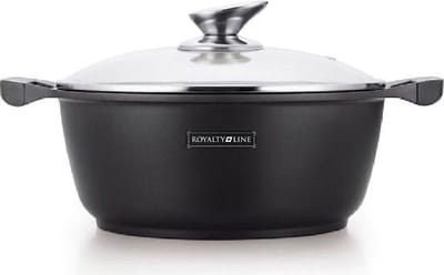 28 cm Aluminium Pan met Antiaanbaklaag – Geschikt voor alle Warmtebronnen, Siliconen Handgrepen, Gezond Koken, Marmerkleur