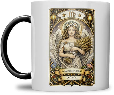 Sterrenbeeld mok - Maagd - Zwart - Tarot mok - Gepersonaliseerd met naam en datum