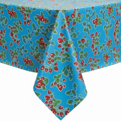 Protecttable - Rond Mexicaans tafelzeil Aardbei Lichtblauw ⌀118cm - Tafelkleed Afwasbaar - Kunststof