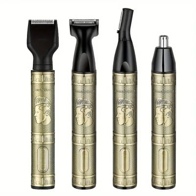 4in1 Miguan Scheerapparaat Set - Oplaadbare Vintage Trimmer met Body Shaver, Precisie en Baardtrimmer, Oor/Neustrimmer- Voor de perfecte Lichaamshaar verzorging voor Dames en Heren - Kleur: Goud