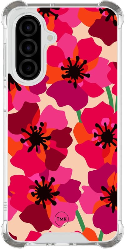 Shockproof hoesje geschikt voor Samsung Galaxy A26 - Pink floral bliss - Schokbestendig - Verhoogde randen - TPU case - Extra Sterke Back Cover - Bloemen - Transparant, Roze