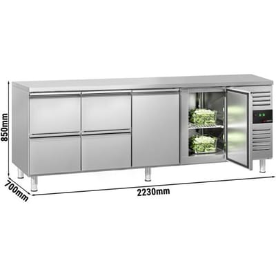 GGM Gastro Kühltisch ECO - 2230x700mm - mit 2 Türen - 4 Schubladen Zilver