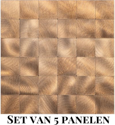 Wallways Wandpanelen - Plaktegels - Set van 5 Tegels - Tegelsticker - Zelfklevende Tegels - 4MM dik - Aluminium toplaag - Waterdicht - Krasbestendig - Hittebestendig - 3M Kleeflaag - Geborsteld Bronze