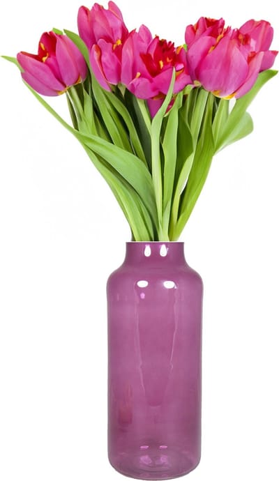Bela Arte Bloemenvaas Milan - transparant paars glas - 15 x 35 cm - melkbus vaas met smalle hals