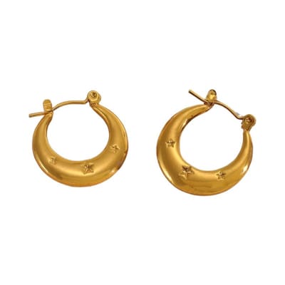 Aramat Jewels | Oorringen | Oorringen met sterren -goudkleurig-rvs-22x20mm | | | |6mm | Staal | Volwassenen | Verkleurd niet