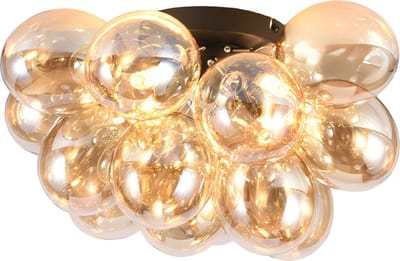 Olucia - CYRIL - Plafondlamp - Amber / Zwart - Vorm: Rond