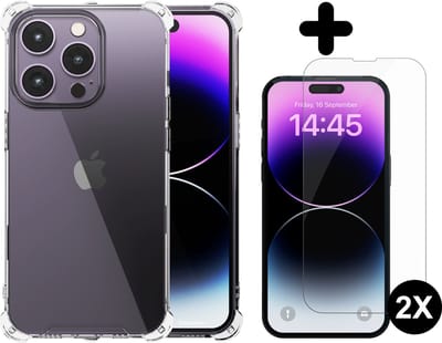 Hoesje geschikt voor iPhone 14 Pro Hoes case Transparant- 2x Screenprotector screen protector