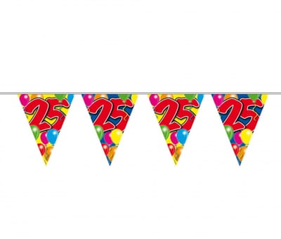 Versiering - 3x - vlaggenlijn/vlaggetjes/slinger - 25 jaar - thema - 10 meter
