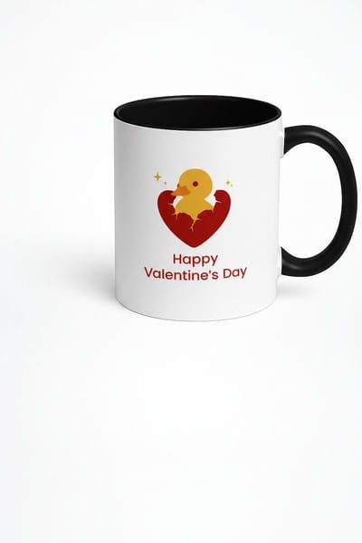 Valentijn Mok Eendje Hart | Happy Valentine's Day | Lieve Keramische Koffiemok met Kuiken voor Valentijnsdag Cadeau