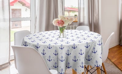 ABAKUHAUS anker ronde tafelkleed, aquarel zee, cirkelvormige tafelkleedhoes voor eetkamerkeukendecoratie, 150 cm, violetblauw en wit