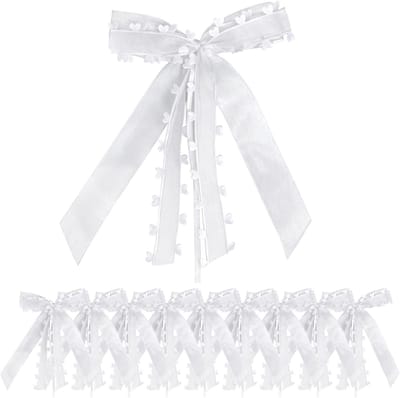 Elegante Organza Bogen voor Trouwauto's - 10 Stuks, Versiering met Hartmotief, 12.5 x 19 cm, Perfect voor Bruiloften en Ceremonies