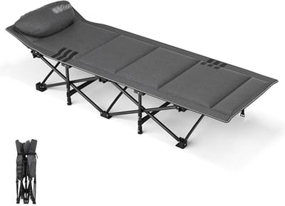 Opvouwbaar campingbed - Draagbaar bed - Buiten ontspannen - Stevige stalen constructie - 190x71x36cm - Zwart