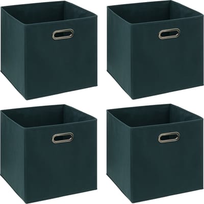5Five Opbergmand/kastmandje - 4x - Smaragd groen - 31 x 31 x 31 cm - 29 liter - Vakkenkast manden - Stof met versterkte bodem - Opvouwbaar