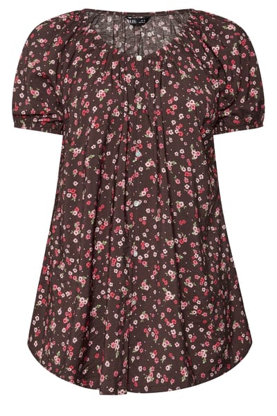 Yours Chocoladebruine Blouse Met Bloemenprint Size 42