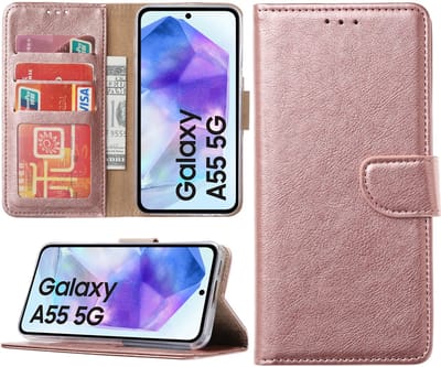 Hoesje geschikt voor Samsung Galaxy A55 bookcase met pasjeshouder - Rosé goud