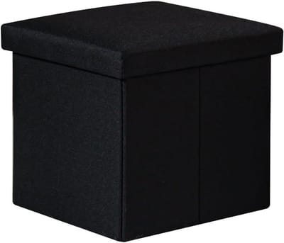 Opvouwbare Linnen Opbergpoef 30x30x30 cm - Zitzak Kruk en Voetensteun met Verborgen Opbergruimte