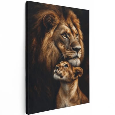 Artaza Canvas Schilderij Leeuw Met Welp - Liefdevolle Dierenkunst - Natuur - 30x40 cm - Klein - Wanddecoratie Woonkamer - Schilderijen - Muurdecoratie