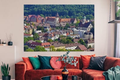 Canvas schilderij 150x100 cm - Wanddecoratie Gekleurde daken in het Duitse Freiburg - Muurdecoratie woonkamer - Slaapkamer decoratie - Kamer accessoires - Schilderijen