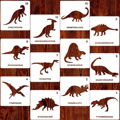 Dailygoods- Dinosaurus Sjablonen 12 Stuks - Herbruikbaar - Kunststof - Handwerk - Muurkunst - DIY Projecten - Stencils