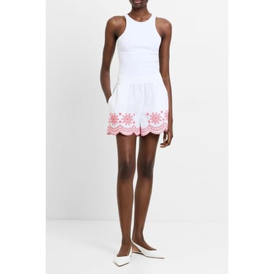 French Connection Alissa Emb Hem Cotton Shorts White/raspberry Pink Taglia: XS | Pantaloncini Outlet | Donna | Rosa
