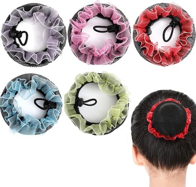 Knoopringen voor haarstyling, 5-delige set met haarnet en haarkussens voor perfecte haarstyling en gymnastiek