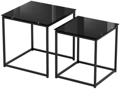 Tafels 2-delige Set, Salontafel, Bijzettafel, Opbergrek, Stapelbaar Ontwerp, Multifunctioneel, Modern voor Woonkamer en Balkon, 50×50×52 cm (Grote Tafel), 42×42×42 cm (Kleine Tafel), Zwart, Staal