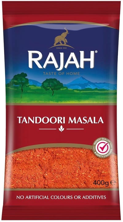 Rajah Tandoori Masala 400 g - Klassieke kruidenmix voor gerechten, aromatisch, Indiaas, vegetarisch, pittig | Marineren van vlees en gevogelte met Kajal-sticker
