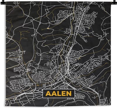 Wandkleed - Wanddoek - Aalen - Goud - Stadskaart - Plattegrond - Kaart - Duitsland - 180x180 cm - Wandtapijt