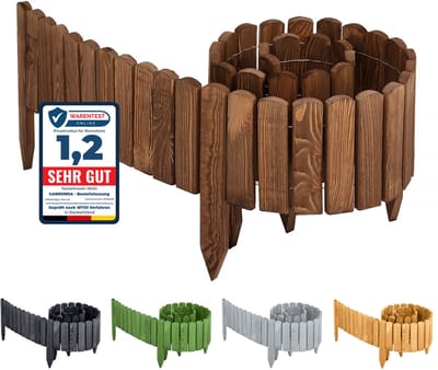 Garronda Rollborder - Flexibele houten - Gazonafscheiding - Palissade padenafscheiding - kan worden ingekort - Donkerbruin - Hoogte: 10 cm, hekje 200 cm