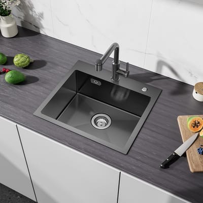 CECIPA max Spoelbakken Keuken 50x45cm Antraciet - Spoelbak keuken met kraangat - Enkele Spoelbak - Spoelbakken met afdruip ( Nee Zeepdispenser)- Antraciet