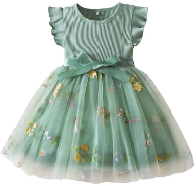 Tule-jurk voor peuters, meisjes, met ruches, mouwloos, bloemenborduurwerk, sterrenhemel, kleurverloop, babymeisjes, kleding