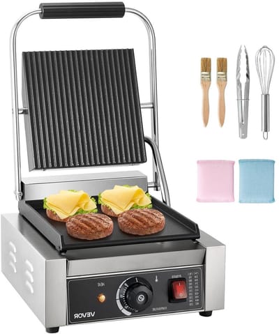 Elektrische Grill - Sandwichmaker Panini - Lekker Lunchen - Snelle Gelijkmatige Warmte - 22 x 23 cm - Zilver