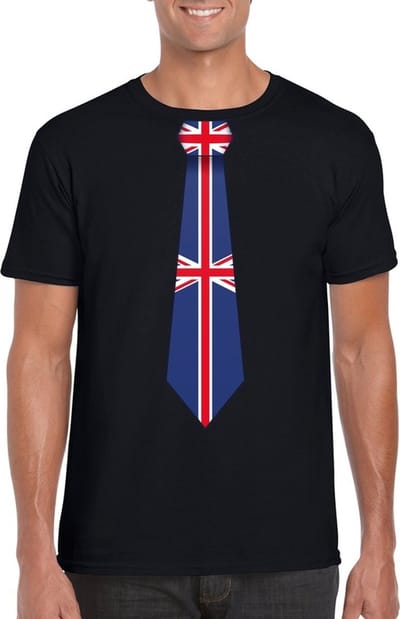 Supporters T-shirt - zwart - met vlag Groot Britannie kleuren stropdas - heren - korte mouw S