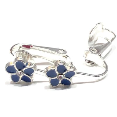 Clip Oorbellen Kinderen - Oorclips - Bloem - Donkerblauw/zilver - 1 glitter - Knopjes - MNQ bijoux