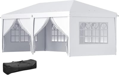 Opvouwbaar Tuinpaviljoen - Partytent Feesttent - Buitenfeesten Organiseren - Waterdicht UV-beschermend - 6 x 3 Meter - Wit