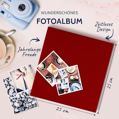 Fotoalbum 25 x 25 cm met 60 Witte Pagina's en Glassine Tussenvellen