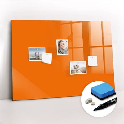 Tulup Whitebord - Kleur Oranje Magneetbord - 100 cm x 70 cm - Magneetbord Foto - Design Memobord - Magneetbord Muur - Ideeënbord Thuiswerkplek - Inclusief Gratis Magneten & Marker & Spons - Magnet Board - Magnetisch Memobord