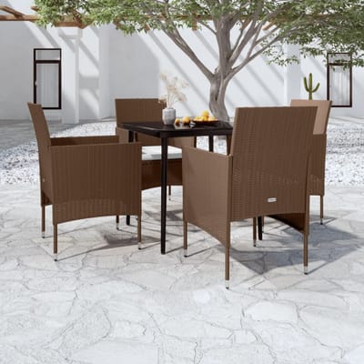 vidaXL - 5-delige - Tuinset - met - kussens - bruin - en - zwart