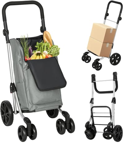 Roossentials boodschappentrolley - Boodschappenwagen - Boodschappentas - Opvouwbare winkelwagen - Verstelbaar handvat - Met wielen - Grijs