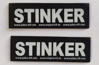 Julius-K9 Set Labels voor Powerharness - Large tekst: STINKER