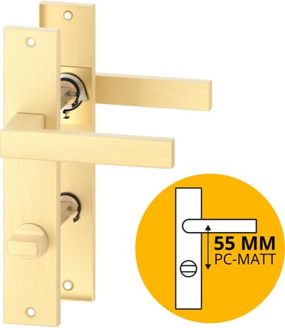 ERGO line Deurbeslag set Binnendeur - Cube - Deurkruk Goud - voor toilet/badkamer TL55-8 - deurklink met WC / badkamer slot, Mat Messing (Geborsteld), Deurklink met schild, langschild deurkrukset, mat goud