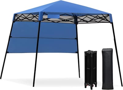 KOMFOTTEU 1,8 m x 1,8 m vouwpaviljoen, pop-up paviljoen met zijwand en draagtas voor zonwering, winddicht en weerbestendige partytent voor camping, terras, strand en tuin