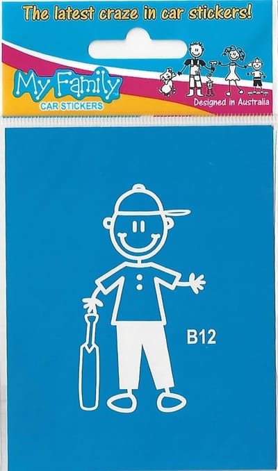 Jongen cricket - autosticker - wit - 7,5 cm