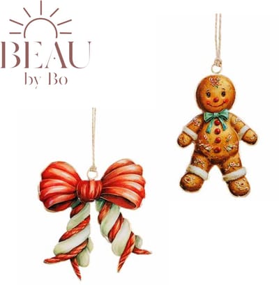 Bundel Cosy & Trendy Kerst Kersthanger - Vintage Cookie + Vintage Strik - IJzer - Set van 4 stuks